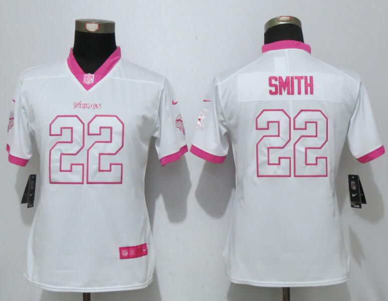 Women 2017 Minnesota Vikings #22 Smith Matthews White Pink Stitched New Nike Elite Rush Fashion NFL Jersey->->Women Jersey